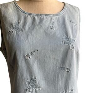 Vintage Beaded Light Denim Cotton Sleeveless Dress Small